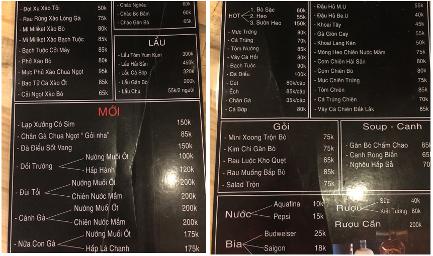 Menu tiệm nướng Chu Đà Lạt